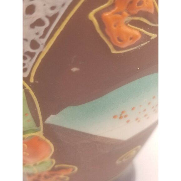 Japanese 1940's Satsuma Ware Vase w Handles Moriage Cobalt Blue Gold Gilt - Picture 8 of 10